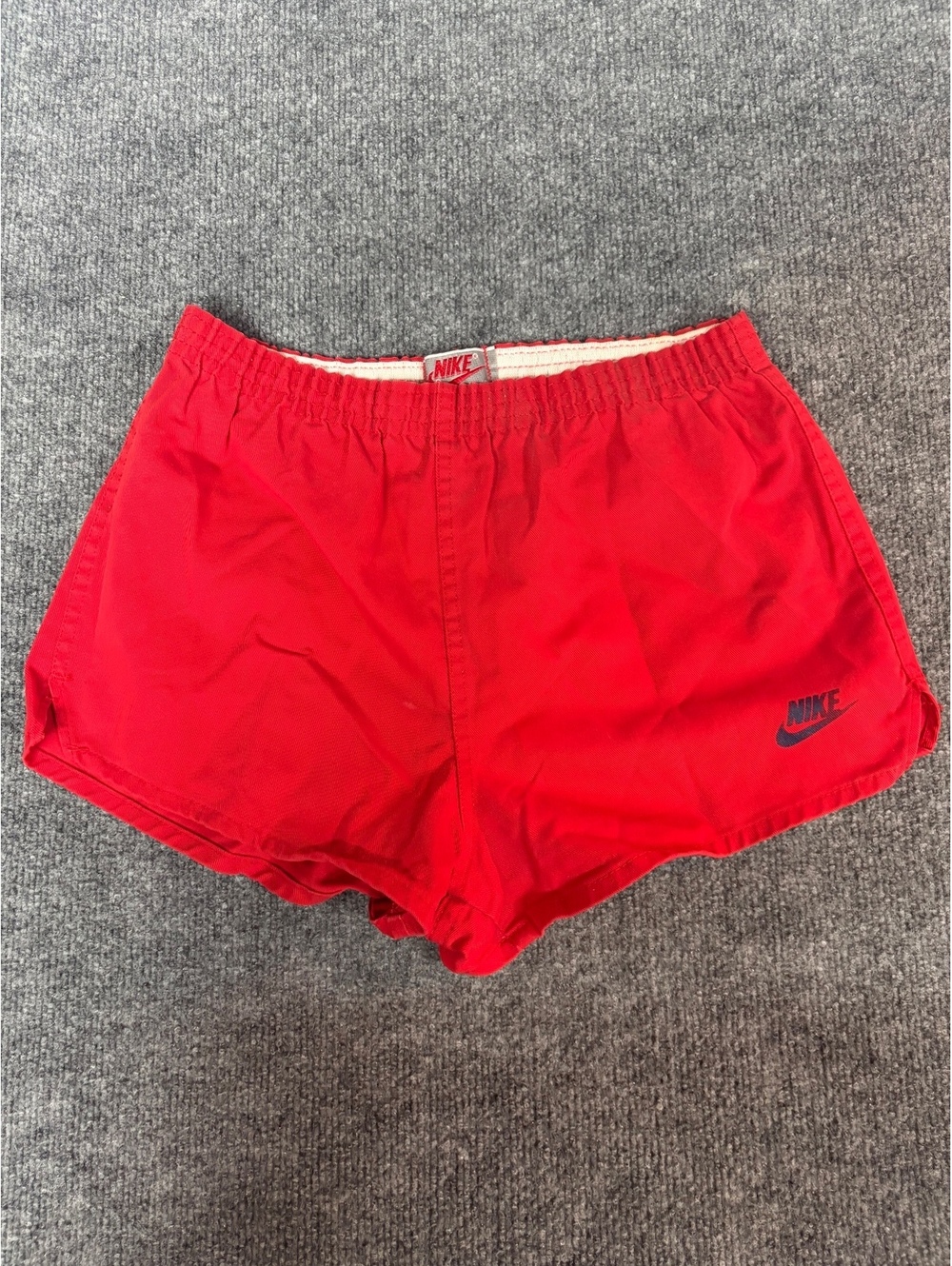 VTG 80s RED Nike Gym Shorts Men 3” Inseam Cotton Blend Black Swoosh USA Made